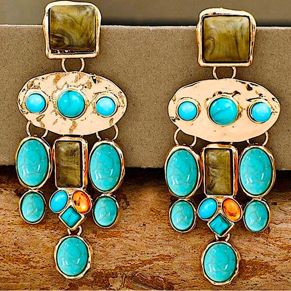 Western Turquoise Stone Dangle Earrings